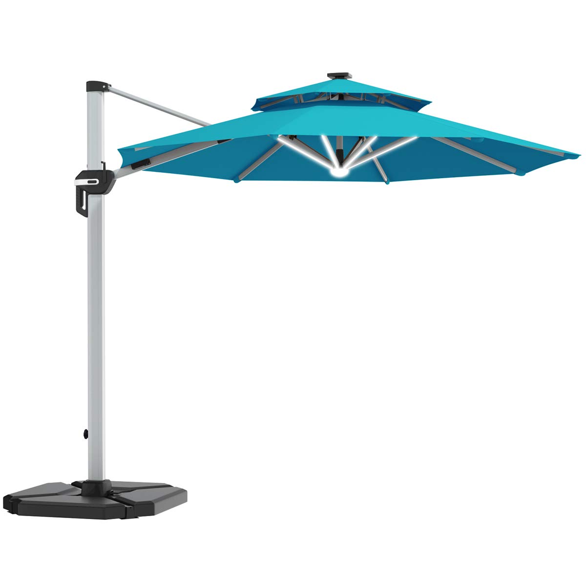 Tangkula 10 FT LED Cantilever Offset Hanging Patio Umbrella with Weight Base